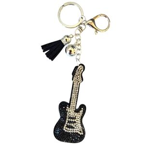 Black and Silver Rhinestone Guitar Purse Charm Or Keyring